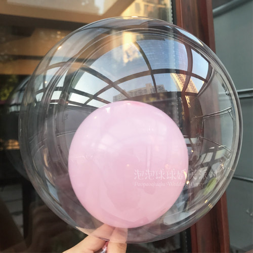 10寸双层加厚马卡龙气球珠宝店浪漫装饰浅系嫩粉色透明飘空波波球 - 图2