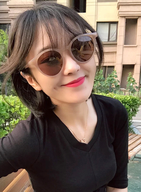 韩版洋气圆框奶茶色百搭网红ins