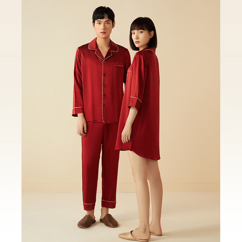 金三塔100%桑蚕丝简约情侣婚庆睡衣 金三塔内衣睡衣/家居服套装