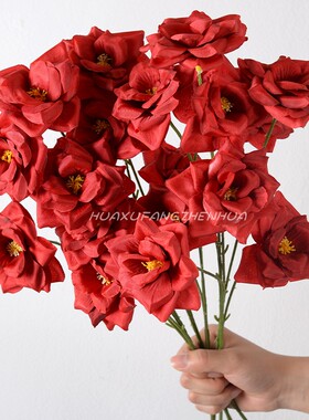 仿真花3头月季花路引插花摆件
