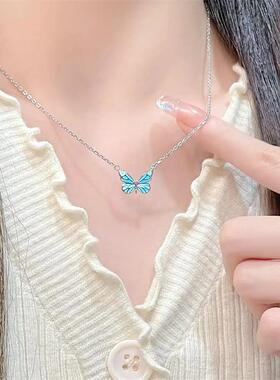 夜光蝴蝶项链高级感蓝色发
