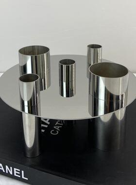 简约现代圆形金属装饰几何托盘摆件书房样板间客厅展示盘装饰摆件