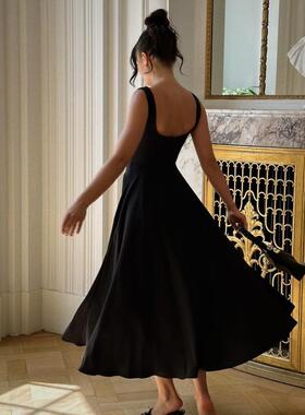 Women's Summer Square Neck Sleeveless Fitted Dress, Elegant