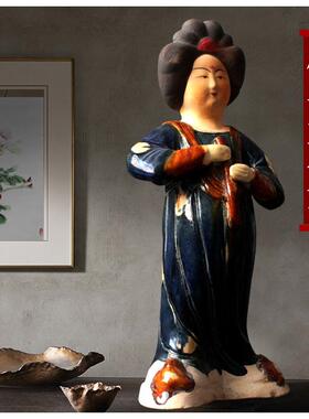 仿古仕女陶瓷摆件乐器俑女俑唐俑彩绘家居摆设收藏唐三彩胖妮