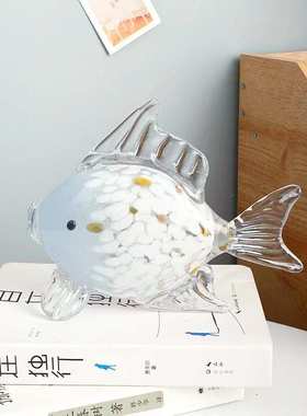 轻奢手工玻璃鱼彩色亲吻鱼创意玻璃鱼摆件家居客厅装饰工艺品