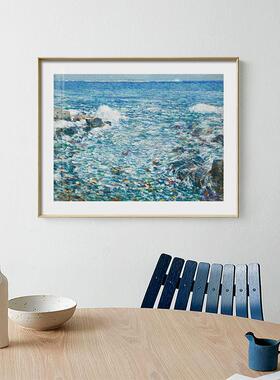 蓝色大海森林自然风景装饰画现代简约loft北欧简约客厅挂画油画