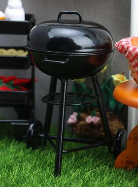 1:12迷你娃娃屋dollhouse户外场景摆件圆形烤炉模型铁艺烧烤架