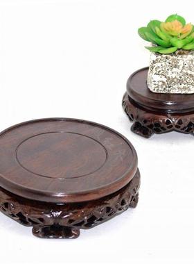 实木底座圆形工艺品摆件木座黑梓木奇玉石头花瓶盆景观音佛像底托