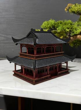 中式古建筑模型木质成品楼阁摆件微景观造景配件亭子凉亭摆件