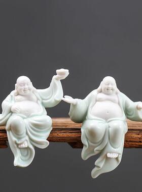 高档创意中式瓷工艺招佛财弥勒品佛家用客厅像大肚笑陶佛家居小号