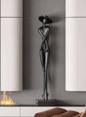 轻奢玄关柜摆件竖高人物雕塑客厅电视柜装饰品意式极简高级艺术感