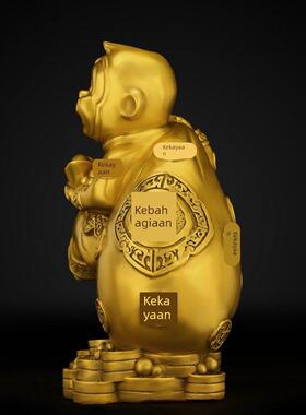 开运纯铜猴子开业礼品金猴摆件吉祥物十二生肖猴背金钱袋摆件化解