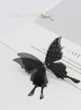 鱼线薄纱蝴蝶项链锁骨小众项链