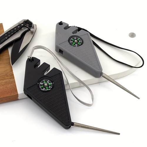 随身携带磨刀工具多功能户外便携式多功能钨钢磨刀器磨刀棒指南针 - 图0