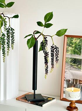 侘寂风黑色高级感玄关装饰摆饰极简花瓶铁艺桌面艺术插花器