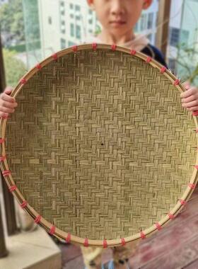 红绳锁边竹青簸箕头层竹皮竹匾圆形竹筛晾晒干货喜庆用竹编竹制品