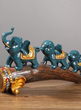 跨境新款招财大象摆件吉祥三宝树脂工艺品客厅酒柜办公室桌面摆设