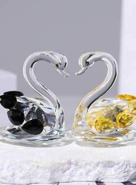 现货高档水晶天鹅摆件水晶小天鹅工艺品送情人创意结婚礼物