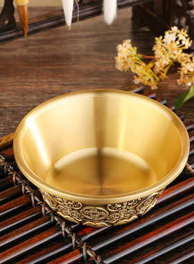 复纯黄铜12cm招米宝财进聚宝盆八福米缸家居装饰金属工艺品摆件
