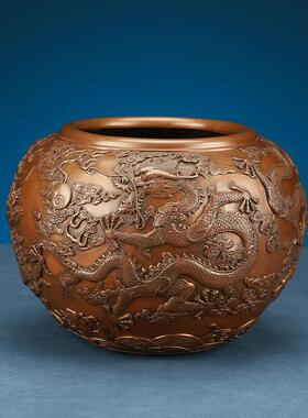 紫铜云龙缸聚宝盆铜缸摆件客厅办公室家居工艺品开业礼品