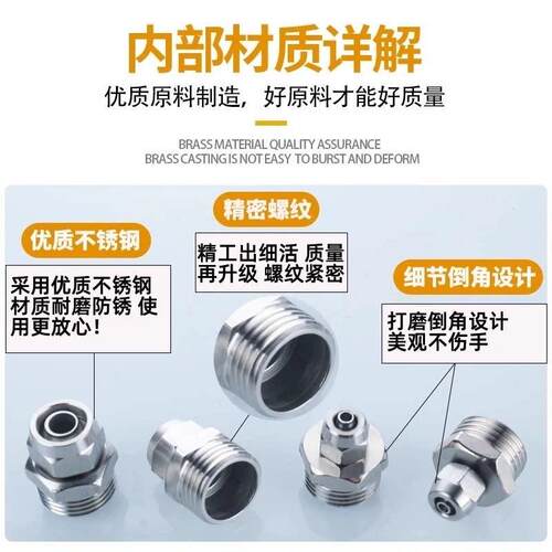 304不锈钢快拧气管快速接头PC8-02 PC6-01 PC10-02 PC10-03PC1204 - 图1