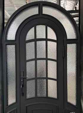 锌钢锻打铁艺门欧式入户门别墅平开门复古庭院铁艺弯花门室内门