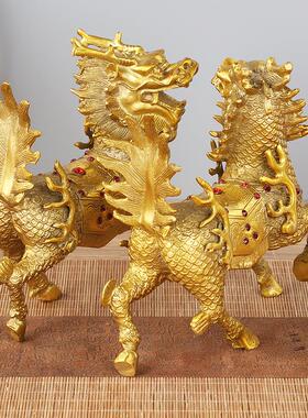 铜钻石麒麟摆件一对家居办公室饰品黄铜工艺品