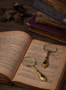 复古怀旧金色手柄放大镜手持扩大镜美食摄影道具【27号生活馆】