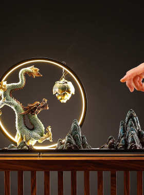 千里江山灯圈龙摆件创意沙盘假山造景办公室客厅玄关招财装饰摆设