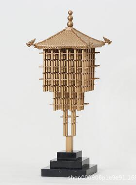 新中式大理石金属龙头凉亭古建筑摆件家居软装样板房客厅装饰摆设