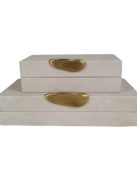 现代家居轻奢软装饰品样板房间卧室化妆台皮质灰色收纳首饰盒摆件