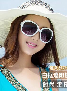 偏光白色框太阳眼镜女士2024新款时尚个性太阳眼镜大脸抗UV防晒眼