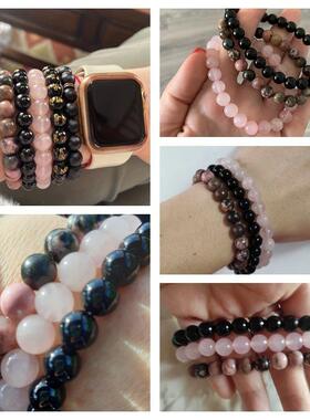 8mm Natural Stone Bracelet Set 3Pcs/set Rhodonite Rose Pink