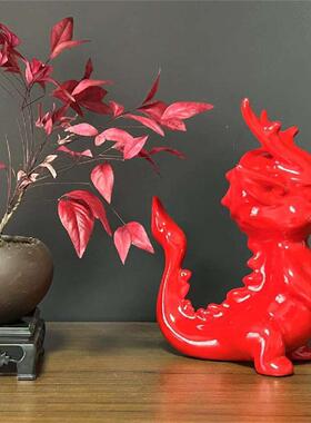 中国风红色龙图腾饰中国龙公家居饰品摆客厅书房办室桌面脂中国龙