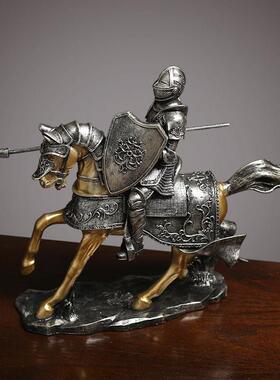 北欧轻奢铠甲骑士马到成功摆件创意中式客厅办公室装饰品开业礼品