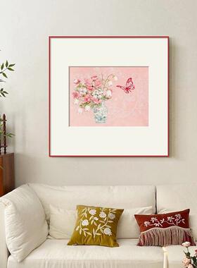 《雅瓷芳蝶》法式花卉餐厅边柜装饰画新中式级小众艺术客厅挂画