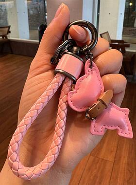 法斗小狗手工汽车钥匙扣可爱创意斗牛犬挂件情侣礼物高级包1013z