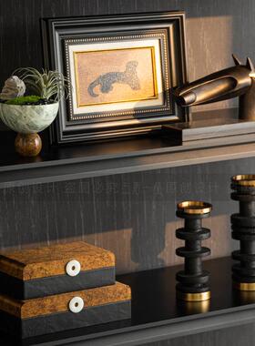 中古风客厅开 放格金钱豹高级摆件轻奢样板间样品屋展示中心书架