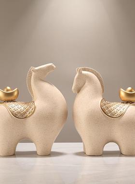 新中式马上有钱骏马摆件办公室装饰品高档客厅博古架乔迁开 业礼