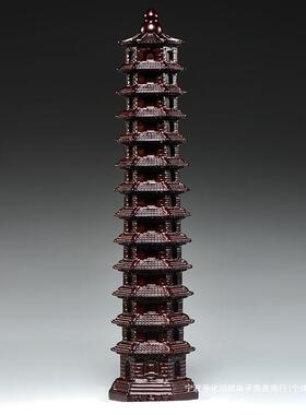 绿色文昌塔十三层木雕刻13层文昌塔摆件木头家居客厅办公室装饰品