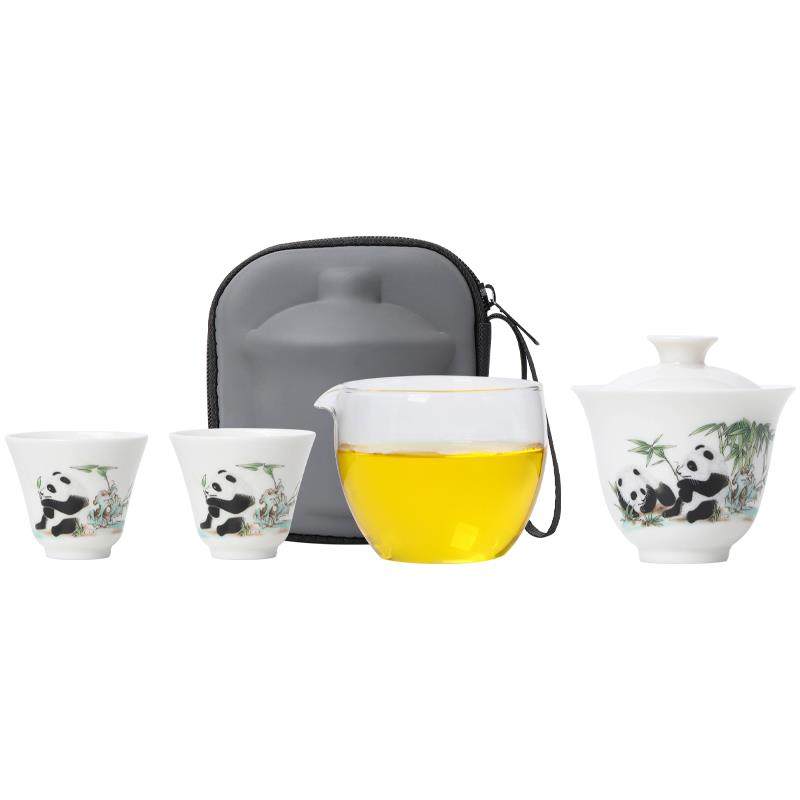 羊脂玉瓷盖碗茶杯快客杯户外露营旅行茶具一壶三杯功夫茶具可定制,淘宝优惠券,粉丝福利购,淘宝优惠卷