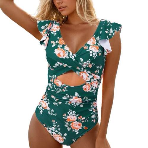 Swimsuit one-piece cross fly edge swimsuit women's ruffle - 图3