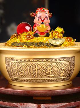 旺宅生财生意人家里客厅财位铜制聚宝盆招财聚财补库用品守财旺财