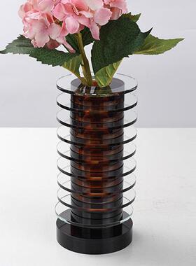现代轻奢层叠玻璃花器摆件售楼处样板房间茶几餐桌插花瓶软装饰品