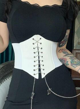 Women Sexy Corset Wide Cummerbunds PU Leather Butterfly Chai