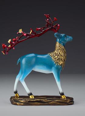 彩铜鹿行大运摆件家居办公室桌面梅花鹿铜工艺品一鹿顺风礼品摆设