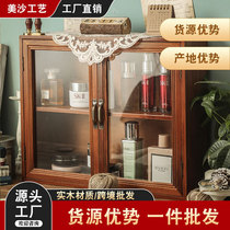 Cup locker desktop cosmetics display shelf Japanese wooden retro glass storage box skin care product dustproof