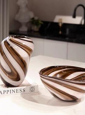 轻奢琉璃花瓶摆件客厅插花厚重玻璃花器水晶花瓶绿色装饰摆件家居