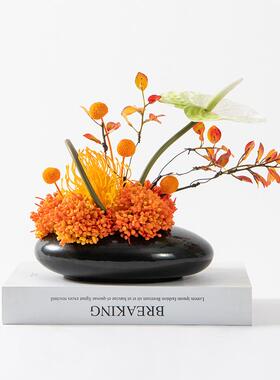 中式仿真花艺绿植高端轻奢室内盆栽植物摆件酒店样板房间软装饰品