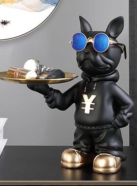 树狗雕房间装饰法国斗牛犬560雕像像现代办公桌装脂饰储物盘托家